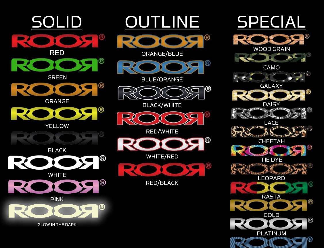 ROOR Collectors Mugs with various color decals and styles including solid, outline, and special designs.